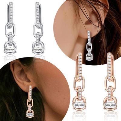 New In Earrings 925 Silver White Zircon Rose Gold Square Earrings Jewelry Women Hoops Woman Trend Designer