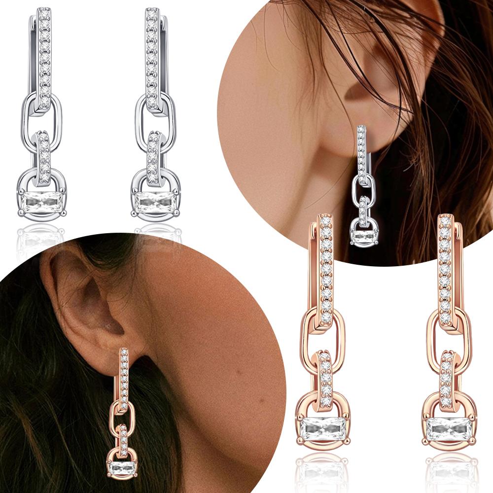 New In Earrings 925 Silver White Zircon Rose Gold Square Earrings Jewelry Women Hoops Woman Trend Designer