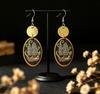 Retro Forest Mushroom Print Metal & Leather Wood Earrings