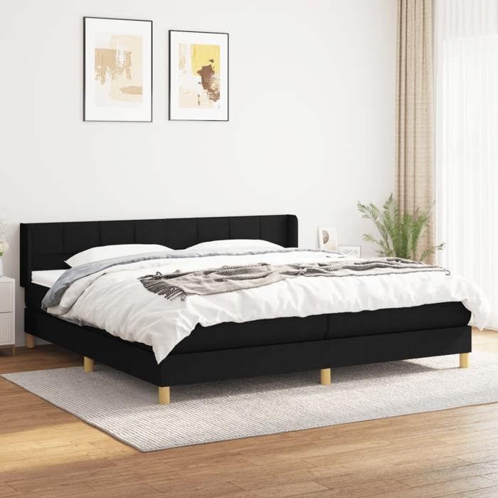 3130299 vidaXL Lit à sommier tapissier avec matelas Noir 200x200 cm Tissu