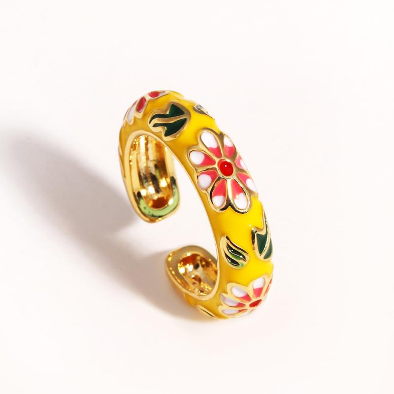 Vintage Colorful Enamel Flower Rings Trendy Geometric Female Minimalist Flower For Ladies Wedding Party Engagement Jewelry Gift