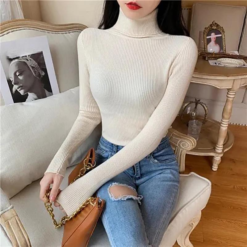 Autumn Winter Sweater Women Turtleneck Sweaters Knitted Jumper Solid Long Sleeve Slim Pullover Sweater Women Korean Fashion Basic Top Clothes