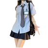 Women's Summer Striped JK Uniform Style Short Sleeve Blouse
