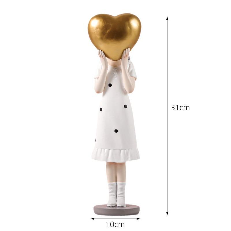 Cute Girl Statue Craft Resin Figurine Sculpture Decoration for Living Room Office or Bookshelf Heart Girl Ornament Wedding Gift