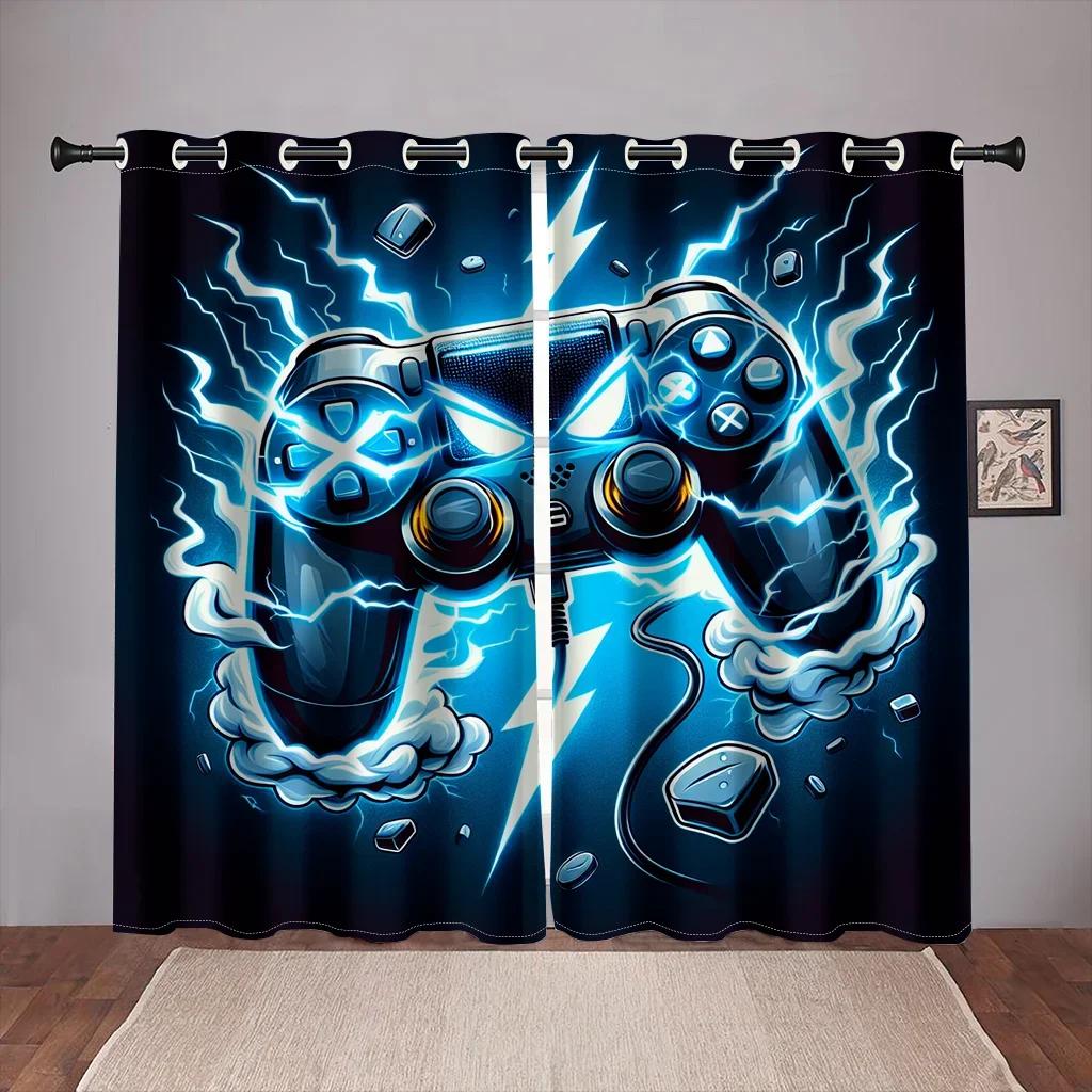 3D Gamepad Printed Thin Curtains for Boys Bedroom Gaming Room Decor Window Curtains Playing Video Game Window Drapes Shading 2pa