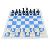 Chess Set Adults Kids Plastic Pieces Portable Folding Roll Up Travel Board Game PU Leather Blue White Grid Chessboard