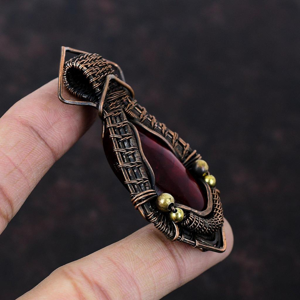 Red Fire Labradorite Pendant Copper Wire Wrapped Pendant Natural Gemstone Pendant Handmade Jewelry Copper Wire Wrap Jewelry Pendant For Gift