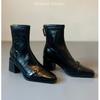 Coarse heel short boots women's thickened new thin boots European and American fashion warm winter pointed short tube versatile velvet