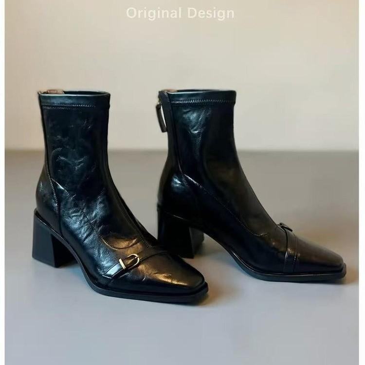 Coarse heel short boots women's thickened new thin boots European and American fashion warm winter pointed short tube versatile velvet