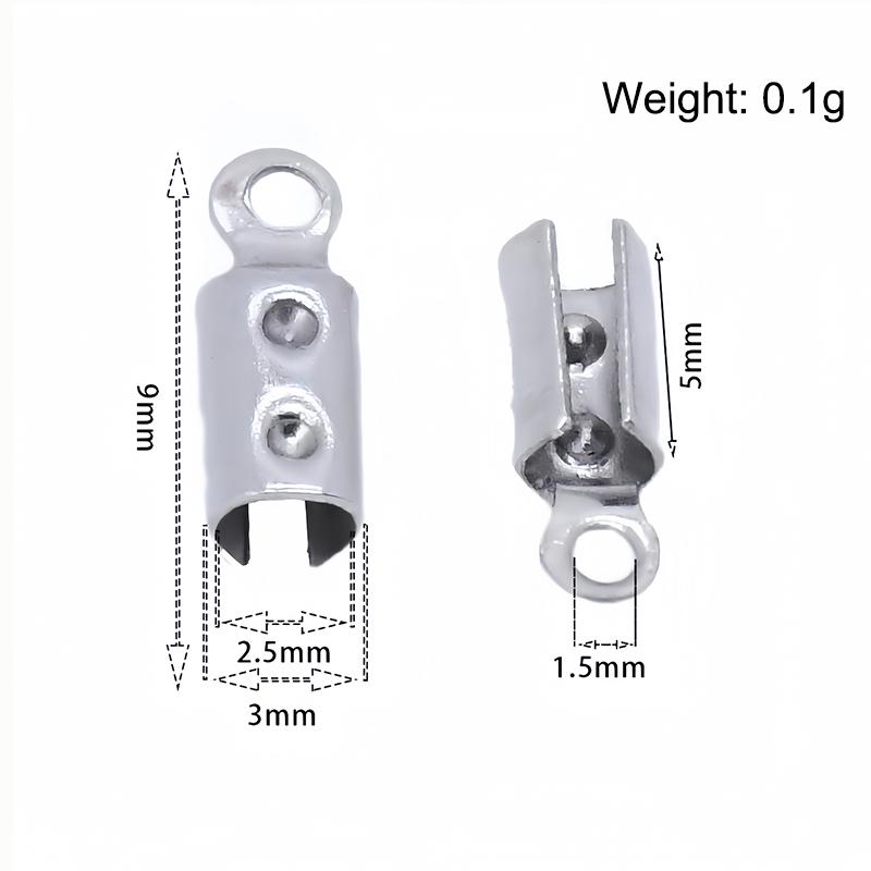 

50pcs Stainless Steel Crimp End Beads Caps Leather Rope Cord Clip Tip Fold Crimp Bead Bracelet Connectors for DIY Jewelry Making