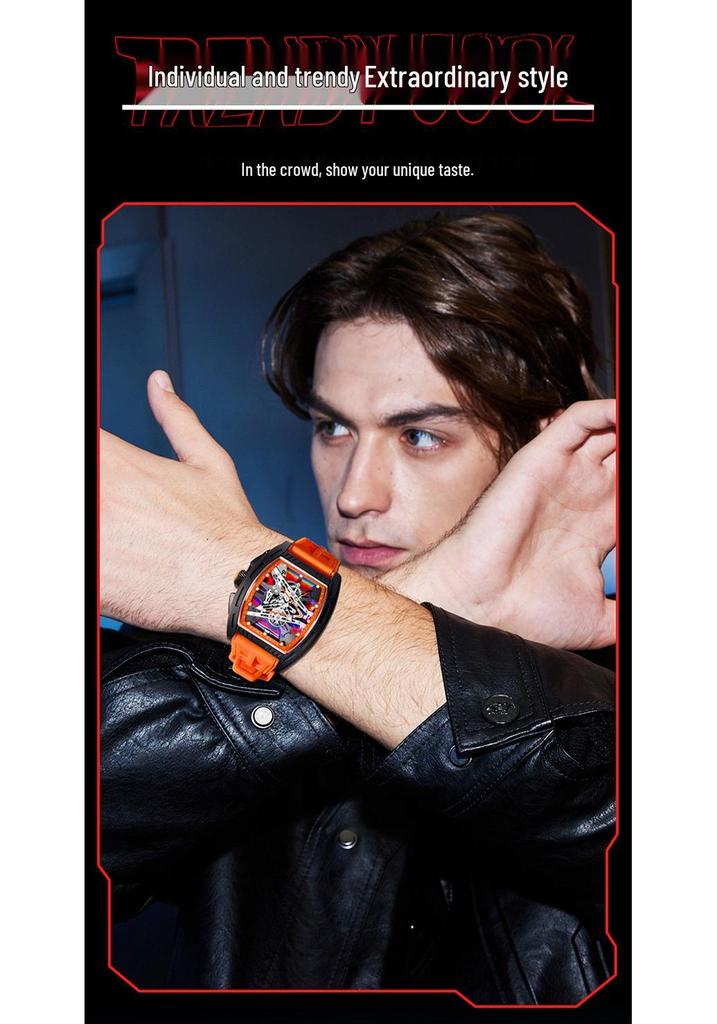 Oufanni Men's Waterproof Silicone Strap Barrel-Shaped Quartz Watch