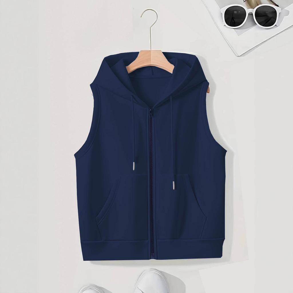 Felpa con cappuccio e zip da donna alla moda senza maniche per Primavera/Autunno