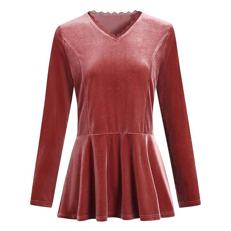 Tops Women's Autumn and Winter Warm Comfortable V-Neck Shirt Long Sleeve T-shirt Loose Casual Pullover Top