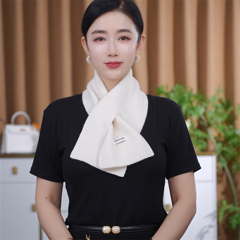 Winter Imitation Wool Blend Knitted Small Scarf Women's New Versatile Atmosphere Warm Cross Scarf Neck Protection Collar Scarf