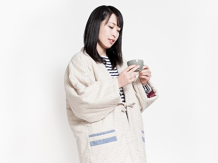 Tayutaf Made in One Size Fits Chanchanko Polka x Women's Hanten, Japan, Kurume, Cute, Women's Tsumugi, All, Rokka/ROCCA (Natural Dots, Off-White