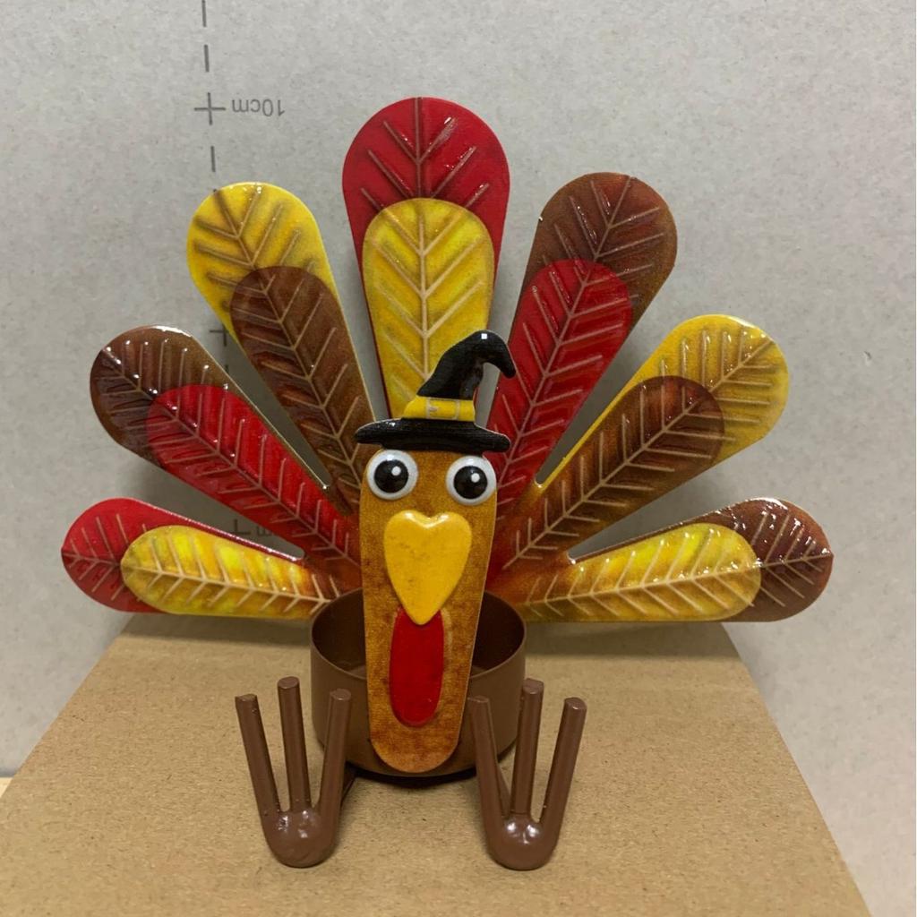 Metal Turkey Tealight Candle Holder Thanksgiving Tabletop Decoration Sitting Turkey Design for Home Decor Seasonal Display
