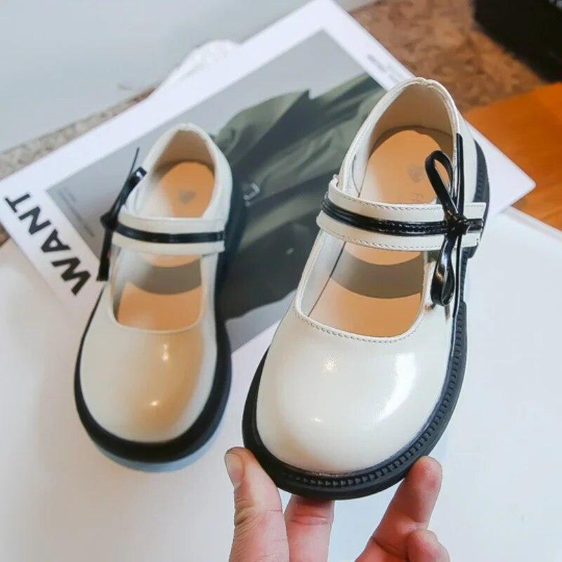 2024 Spring Autumn Black School Girl Shoes Fashion Bowknot Versatile Children's Leather Shoes Kids Princess Lolita Single Shoes