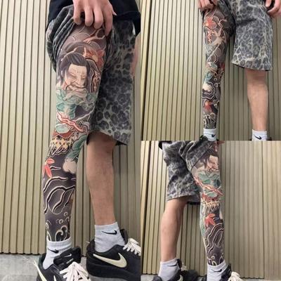 Full Leg Fake Tattoo Socks Printed Tights Cycling Fishing Elastic Socks Cool Personalized Driving Sun-proof Sexy Stockings