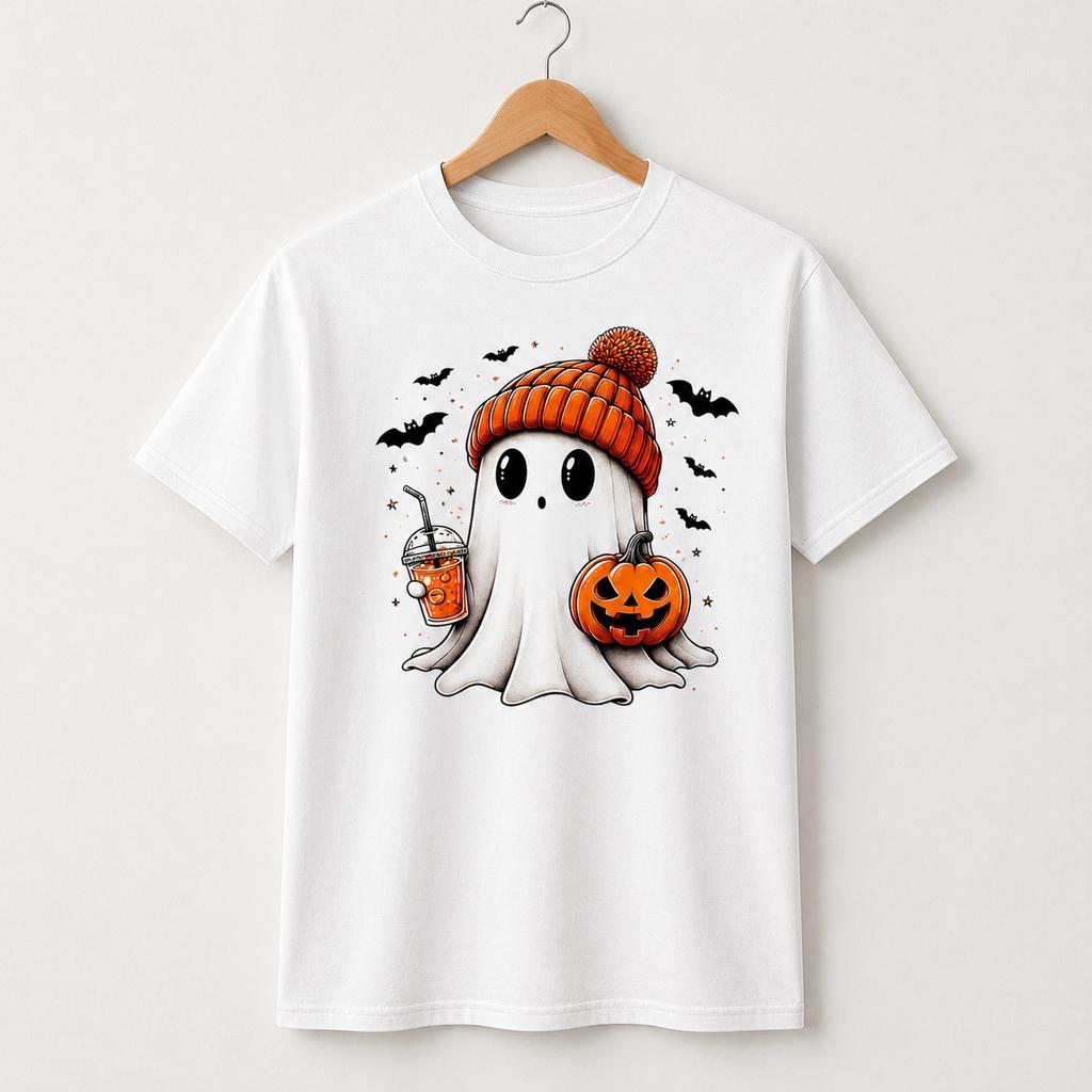 Halloween Ghost Shirt Cute Pumpkin Spooky Season Graphic T-Shirt Unisex