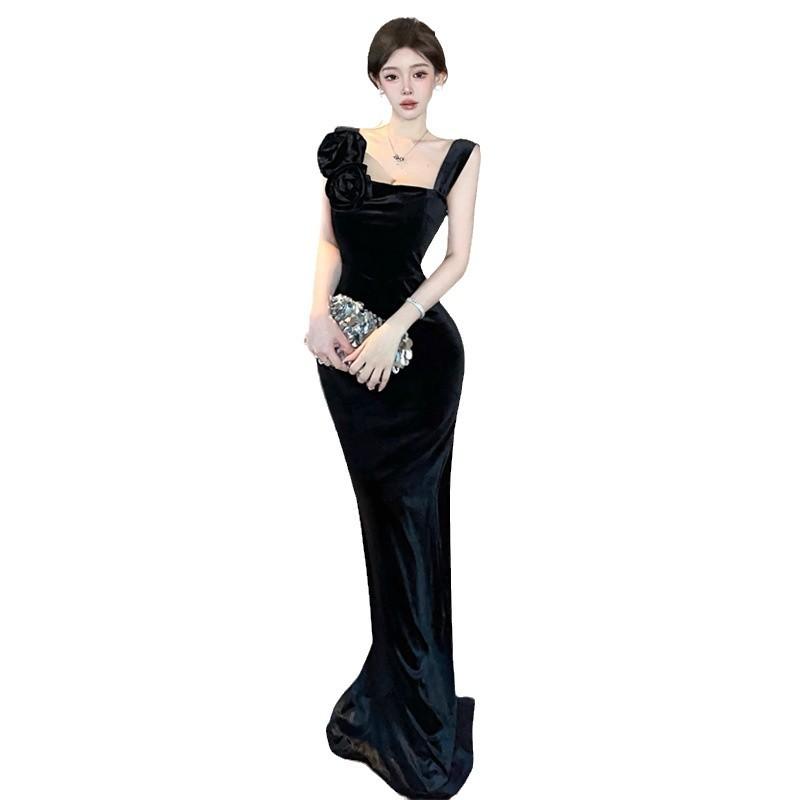 Women's Sexy Celebrity Velvet Flower Slim Dress Dress