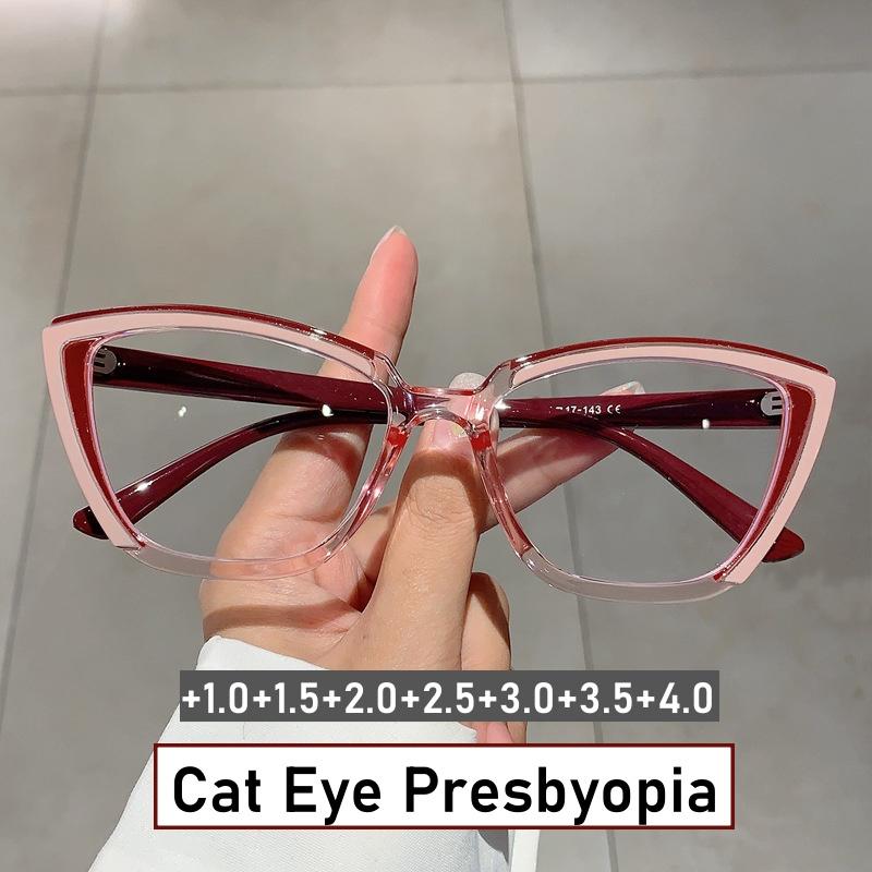 Unisex New Stylish Ultralight Reading Glasses Luxury Cat Eye Design Far Sighted Prescriptions Men Women Transparent Presbyopia