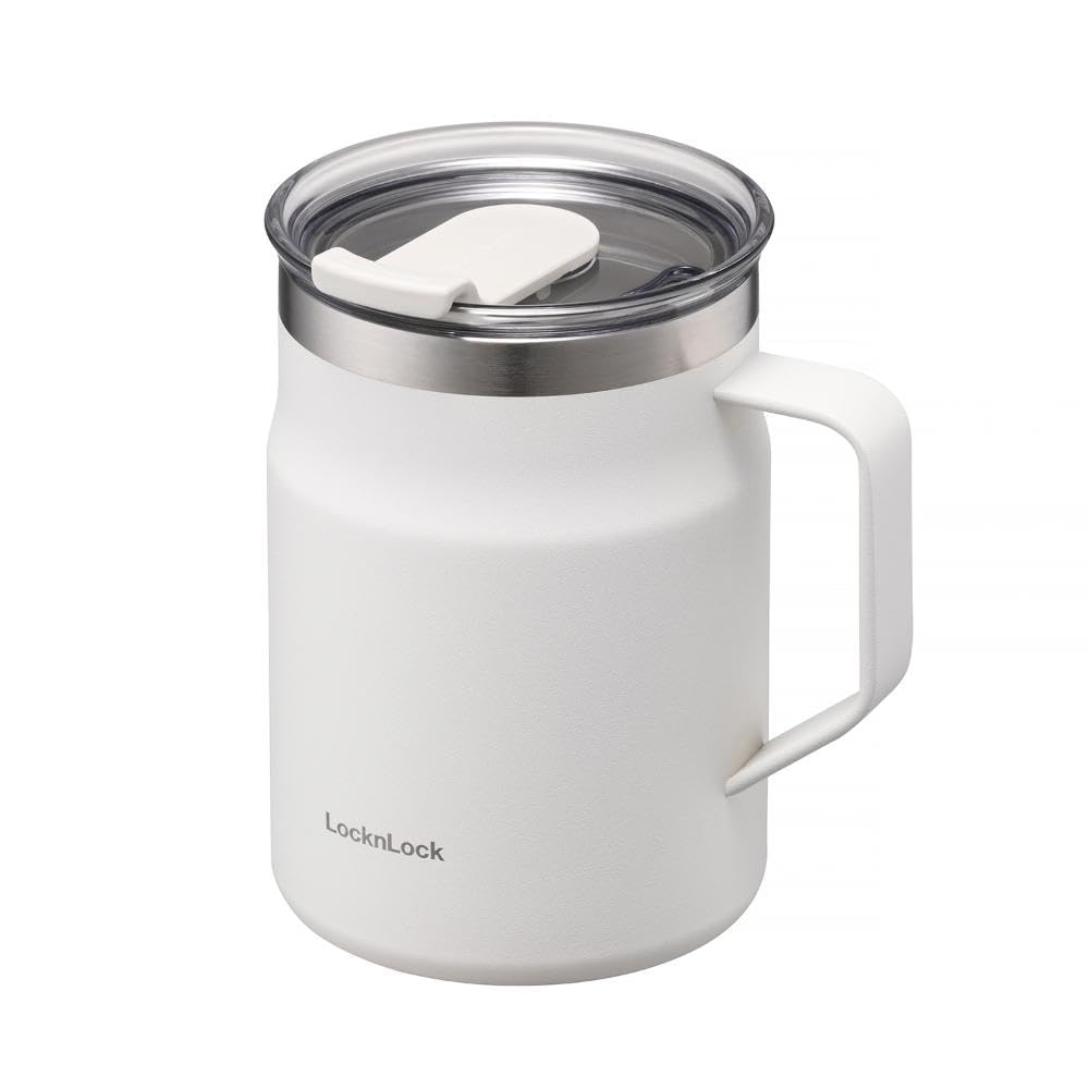 Bestco Lock Lock Metro Mug with Stainless LHC4219NWHT & Lid, Insulated, Steel, 475ml, White,