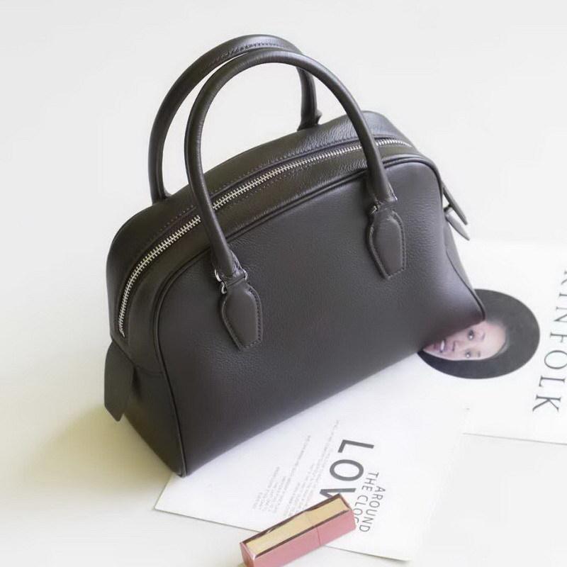 2026 New Genuine Leather Women's Bag Top Layer Cowhide Pillow Bowling Hand-held Single Shoulder Diagonal Cross Cross-border