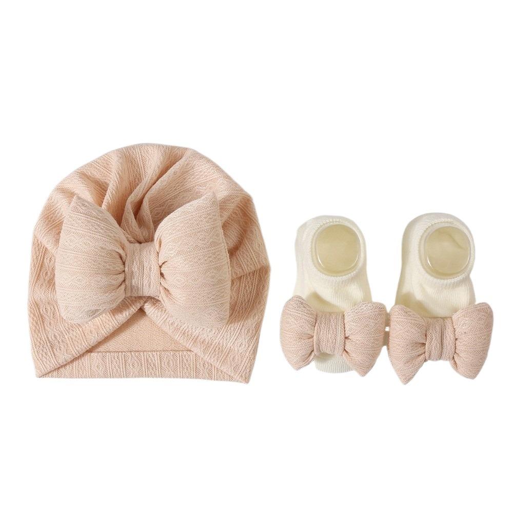 

3Pcs/Set Bow Baby Hat Socks Set Cotton Newborn Turban Hat Soft Baby Fetal Cap Autumn хакі