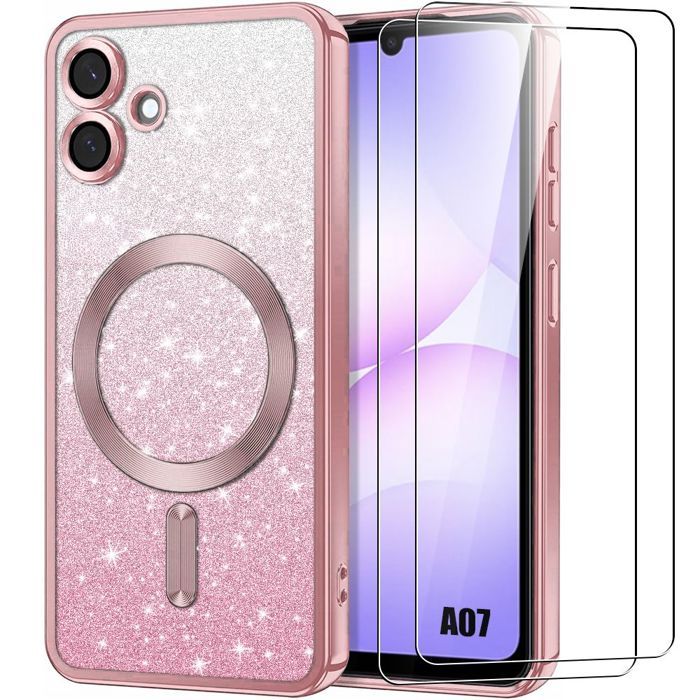 Coque de Protection - BOOLING - pour Samsung Galaxy A07 - Silicone Souple - Anneau Magnétique - 2 Verres Trempés