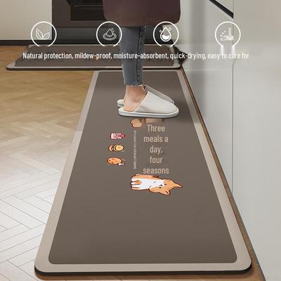 Oil-Absorbing Non-Slip Kitchen Floor Mat - Dirt & Wear Resistant, Easy-Care Diatom Mud Foot Pad.