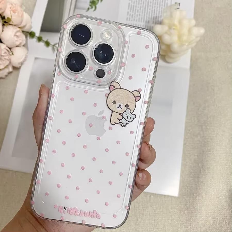 Custodia per Telefono Cartoon Carina Facile Orso Pois Rosa per Samsung Galaxy A55 A35 A25 A15 5G A24 A23 A22 A32 A52 A71 A72 A51 4G Cover