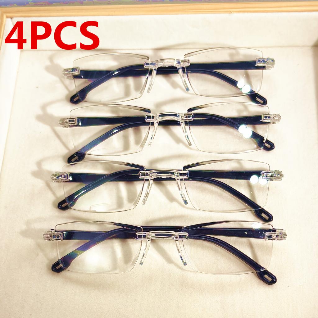 4PCS Vintage Square Reading Glasses for Women Anti-Blue Light Polycarbonate Lens One-Piece Square Frame