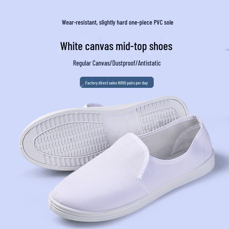 Breathable Wear-Resistant Anti-Static Canvas Work Shoes PVC white mid-cut shoes;45