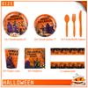 Halloween Disposable Tableware Set Orange Haunted House Pumpkin Ghost Print Tableware Kids Dinner Decor Supplies