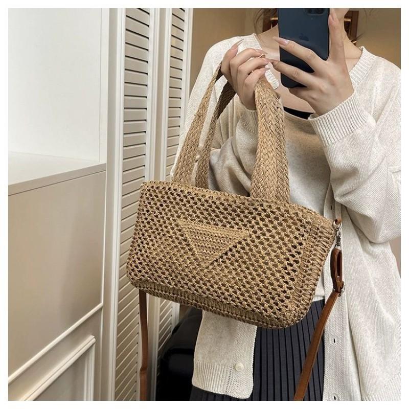 

Straw Bags Female Niche All-matching Casual Tote Seaside Vacation One-shoulder Cross-body 31x8x17 хаки