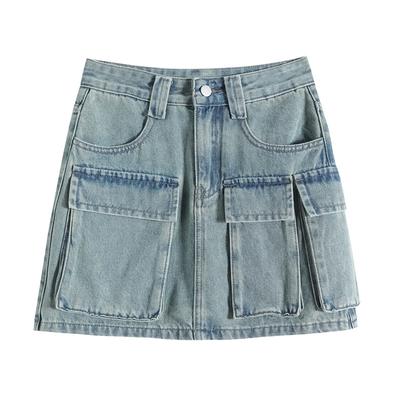Retro Workwear Denim Short Skirt Spring and Summer New High-waisted Slim and Anti-exposure Hip-covered A-line Skirt