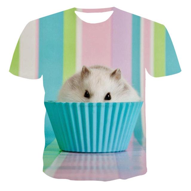 Fashion Funny Hamster Graphic T Shirts Men Summer Casual Cut Animal Pattern Tees 3D Printed Round Neck Quick-drying T-shirt Tops