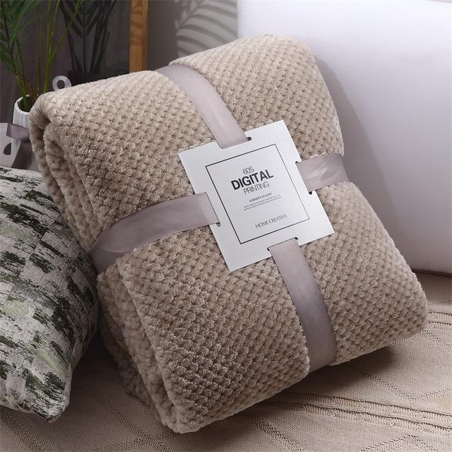 Dikker luxe effen kleur mesh deken van goede kwaliteit superzacht koraalfleece gooien kantoor dutje deken huisdieren deken bankhoes 150x200cm kaki