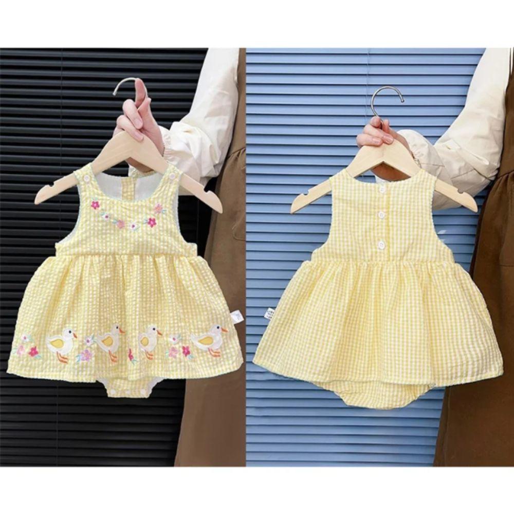 Duck Print Cotton Romper Yellow Gingham Princess Dress Bodysuit Rompers  Summer Outfit