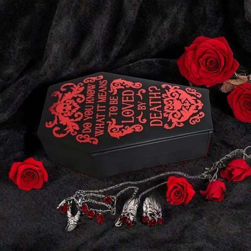 Gothic Jewelry Box Coffin Shaped Multi-Compartment Organizer Trinkets Storage Display Halloween Gift Packaging Box Portable