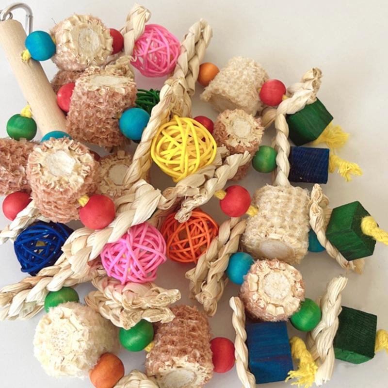 Bird Toy Parrots Chewing Toy Birdcage Block Tearing BiteToy Small Medium Birds Cage Wooden Puzzle for Lovebirds Conures