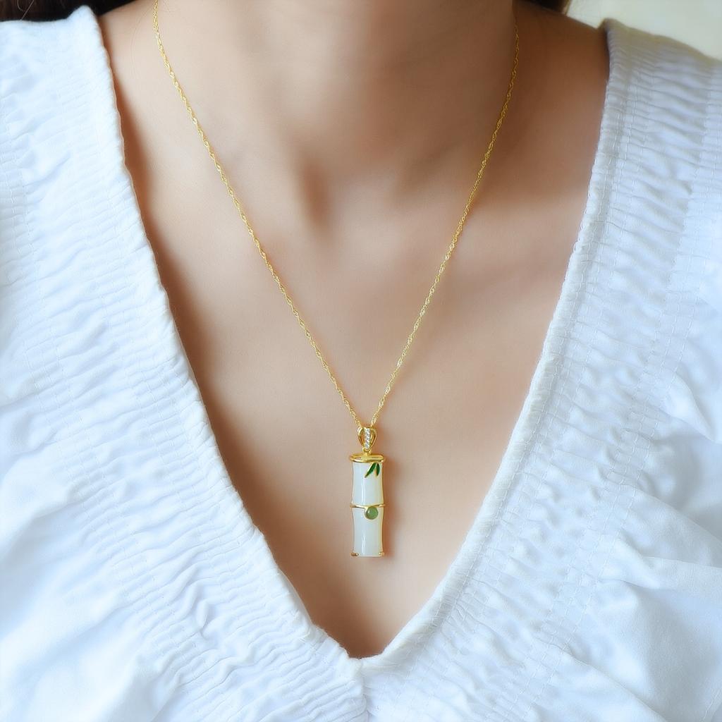 Hotan Jade S925 Silver Inlaid Bamboo Newspaper Peace Pendant