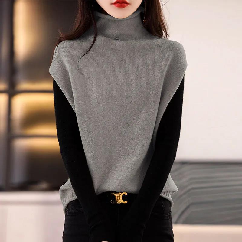 Women's Spring and Autumn Solid Color Comfortable Vest Sleeveless High Neck Loose Top