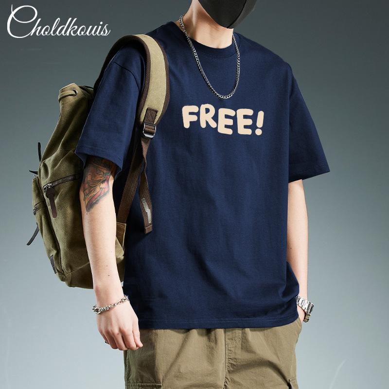 Minimalist Printed Short Sleeved T-shirt for Men Cotton Summer Tops