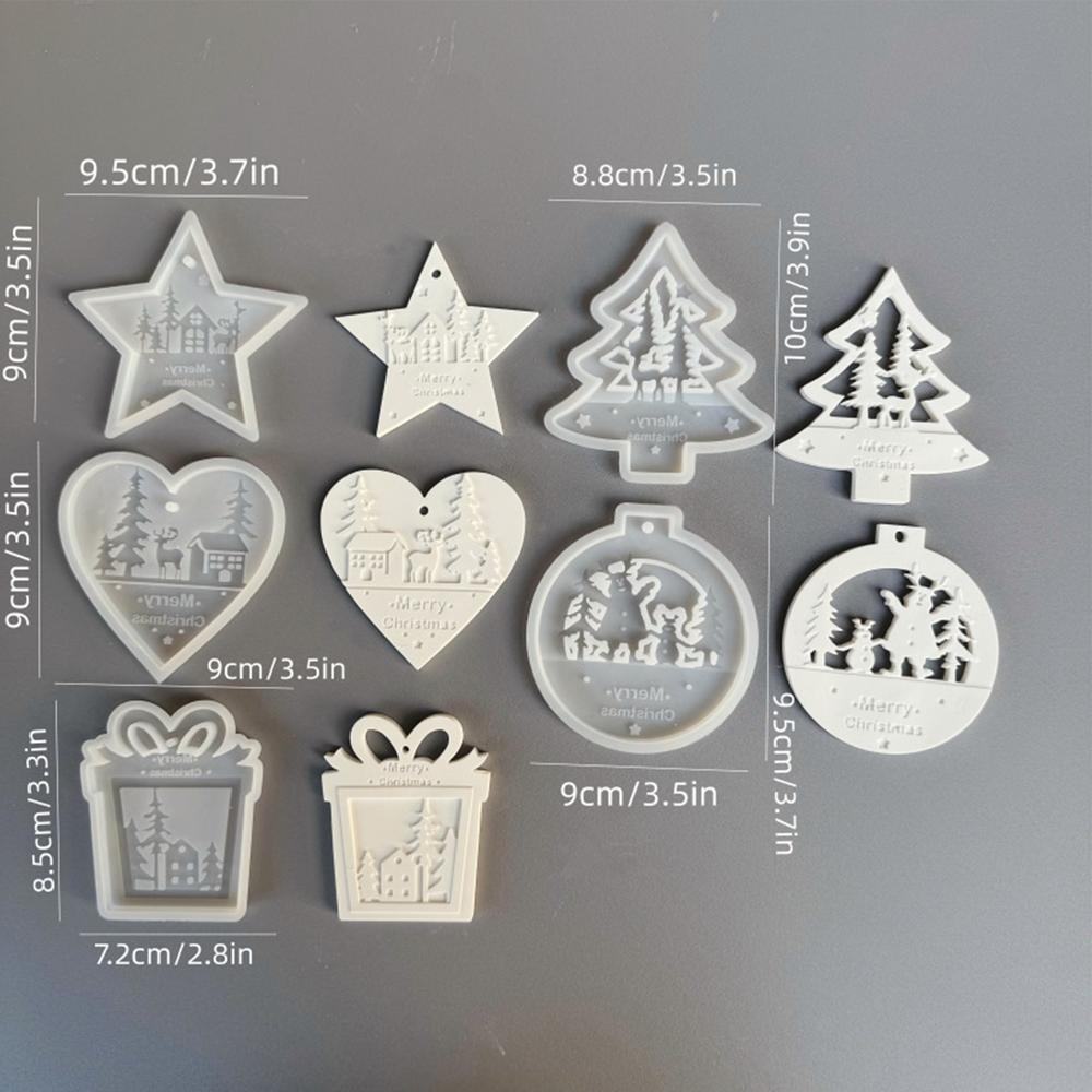Silicone Molds Christmas Heart Round Tree Star-Shaped Hanging Ornament Silicone Mold DIY Cement Plaster Clay Craft Molds