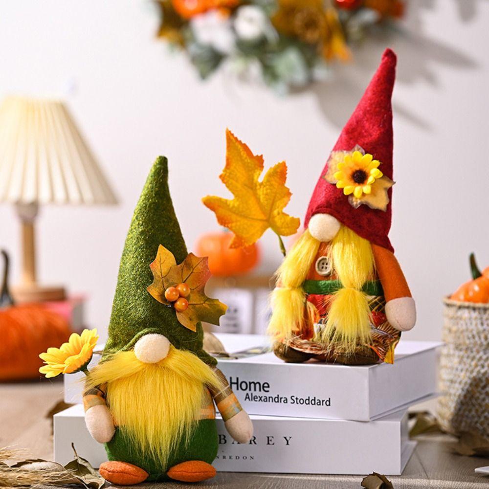 Cute Maple Leaf Rudolf Doll Ornament Creative Faceless Doll Ornament  Thanksgiving