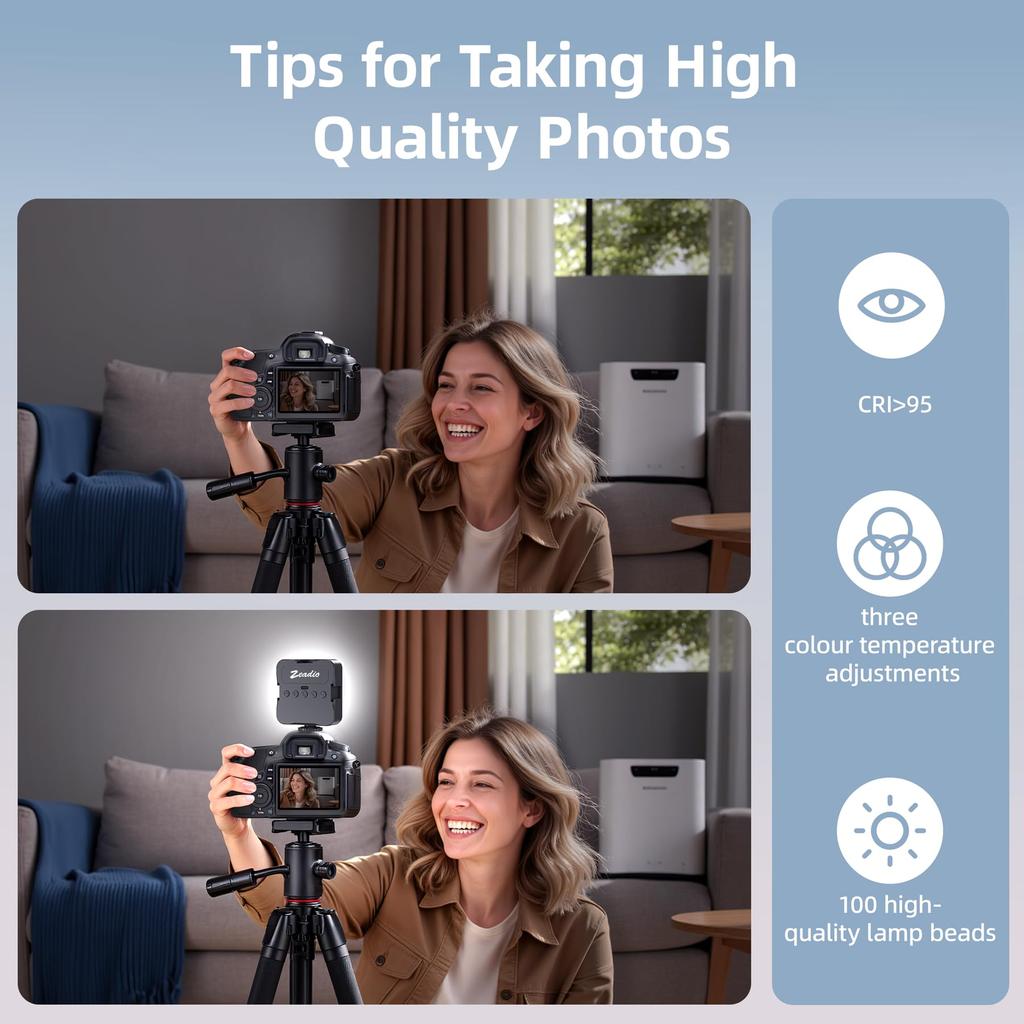 Zeadio Camera Stabilizer Kit, All-in-One Handheld Stabilizer with LED Video Light, Microphone, Smartphone Holder, and Action Camera Adapter - Compatib