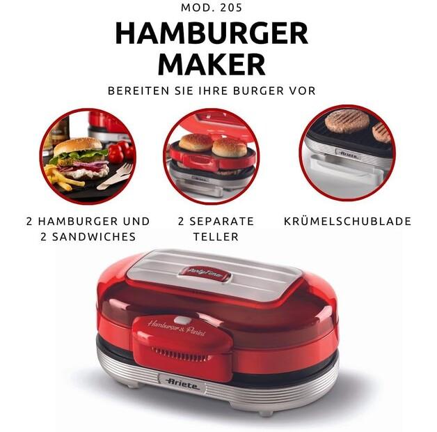 Контактный гриль Ariete Party Time Hamburger & Panini rot (205/00)