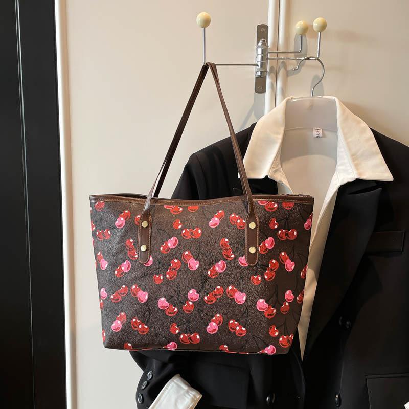 Cherry Print Large Capacity Casual Commute Women Single Shoulder Tote Bag