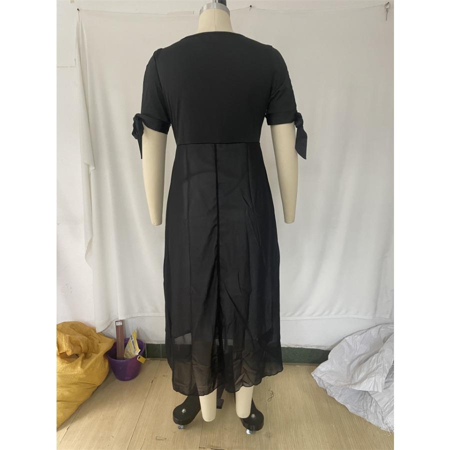 Women's Elegant Off-shoulder V-neck Patchwork Chiffon Faux Two-piece Irregular Plus Size Dress